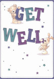 With its radiant blend of innocence and optimism, this get well card illustration feels like a small celebration of hope-a perfect gesture to brighten anyone's recovery in Eltham. Two affectionate companions-a fluffy teddy bear and a sprightly puppy-playfully cradle and balance the letters spelling 'Get Well': indigo and teal forms that leap from a gentle cream backdrop and invite the viewer's smile. Their soft fur is rendered with such attention that you can almost imagine their reassuring embrace, an effect matched only by a hand-tied bouquet from local Eltham florists. Stars in varied blues and purples twinkle across the card, lending a subtle touch of magic and joyful expectation, much like the feeling of receiving fresh flowers after a stroll through Southwood Park. The composition balances clarity, comfort, and whimsy, echoing the nurturing care within every arrangement delivered throughout Eltham. The scene exudes emotional warmth and honest encouragement-perfect for sending true comfort to a loved one in need, vividly capturing the community's spirit of kindness and support.